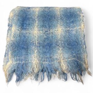 Vintage Scottish Mohair / Wool Light Blue Plaid Scarf Shawl--Browns of Bermuda